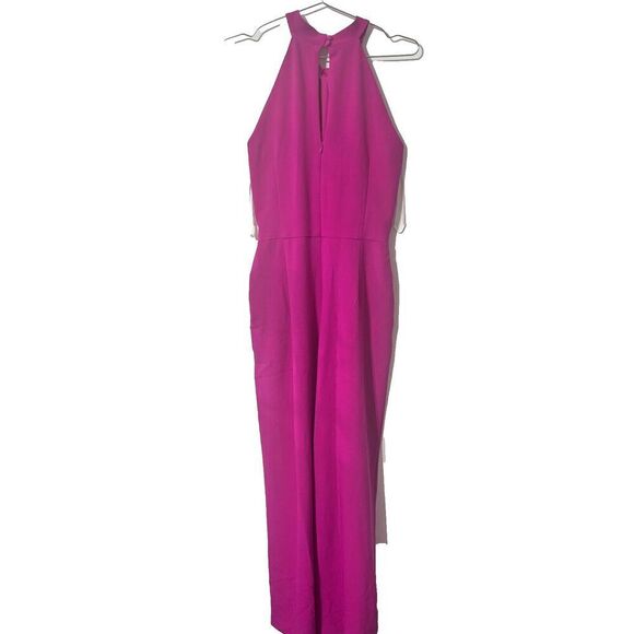 Julia Jordan Halter Neck Jumpsuit 12 Fuchsia Pink Wide Leg Sleeveless Pockets - Picture 6 of 10